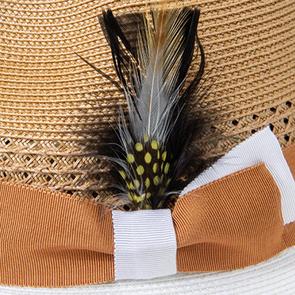 Elegant Raffia Panama Hat With Feather Detail Unisex Foldable Travel Accessory For Beach Party
