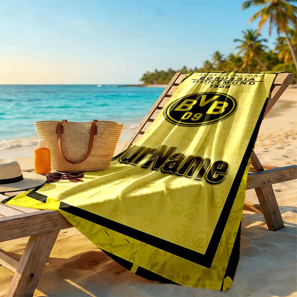 Borussia Dortmund Customizable Name Beach Towel Soft Durable Quick-Dry Suitable for Swimming Gym Camping Yoga Vacation