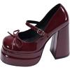 Fashion Super High Heel Mary Jane Shoes Women's Retro Round Toe Shallow Mouth Bow Platform One Strap Block Heel Single Shoes