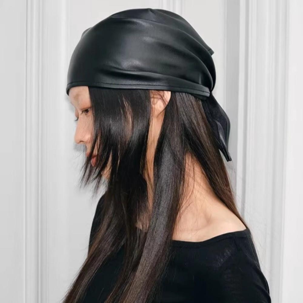 PU Leather Headscarf Hat Bling Bling Hip-hop Kerchief Retro Women Headband Bandana Scarf