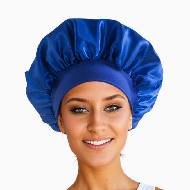 Shower Wide Brim Elastic Satin Hair Care Cap - Women's Sleep, Salon, and Shower Use