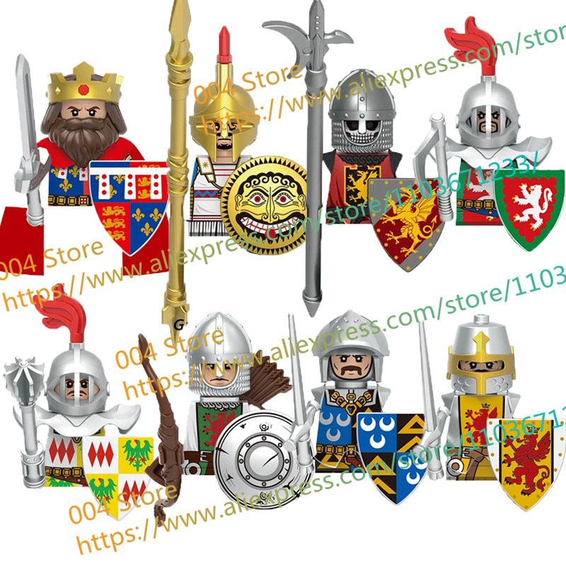 N501U-504U Medieval Castle Knight Building Blocks Figures Four Side UV Printing King Warhorse Weapons Accessories Toys Kid Gifts