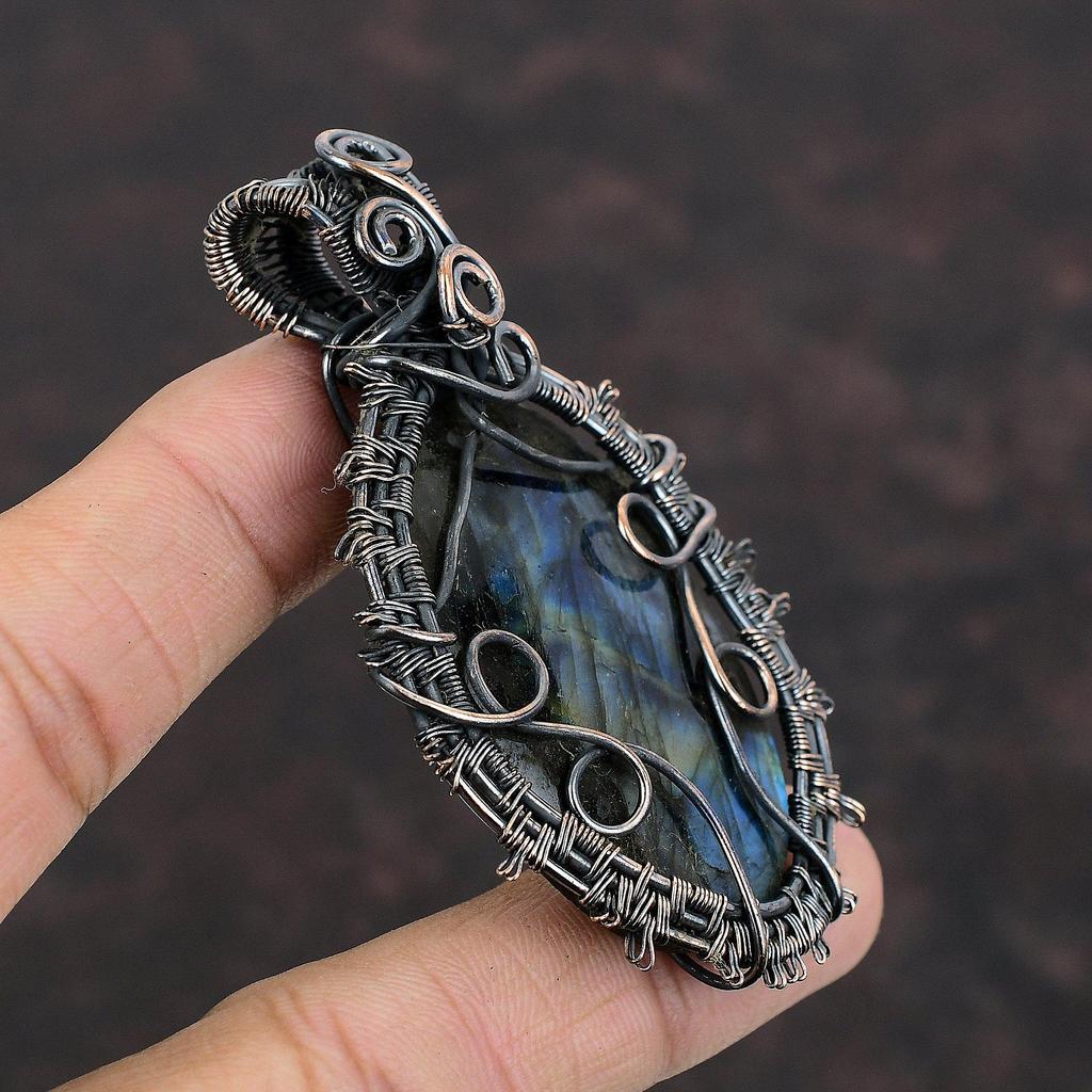 Labradorite Gemstone Pendant Copper Wire Wrapped Pendant Handmade Pendant Labradorite Pendant Jewelry Copper Jewelry For Gift Healing Stone