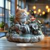 Little Cat and Hummingbird Statue, Floral Accents, Studio, Cafe, room, Table Ornament Desktop Decor Gift, Nurseries, Home Desk Living Room Decoration