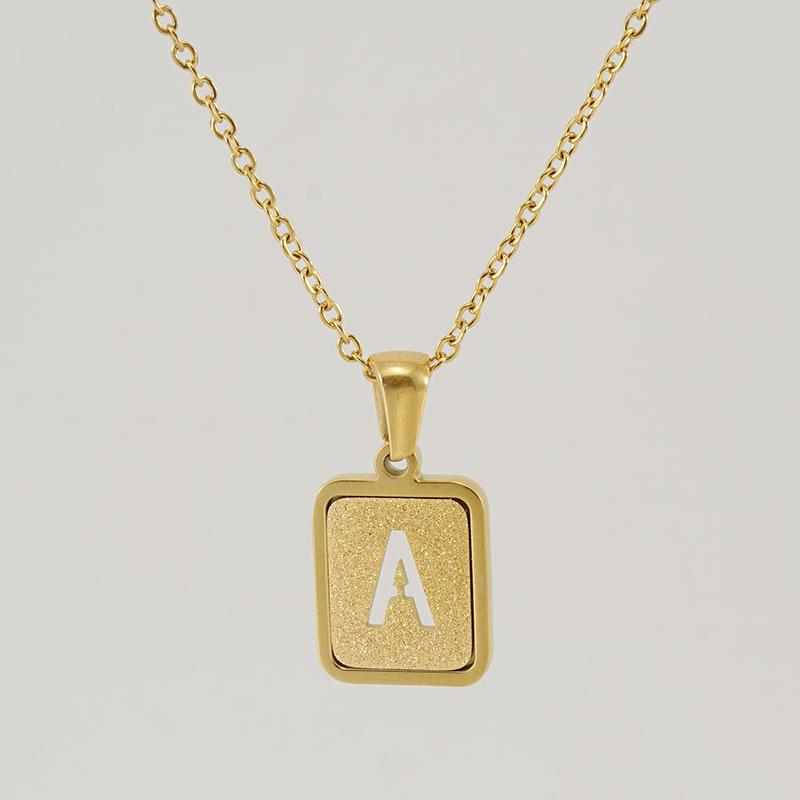 26-Letter Gold Sand Pendant Necklace for Women: Summer Collection, European/American Style, Titanium Steel, and 18K Stainless Steel Clavicle Chain.