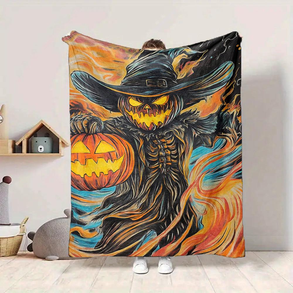 1pc Halloween Pumpkin Print Blanket Lightweight Flannel Throw Blanket For Sofa, Bed, Living Room, Office, Outdoor Travel, Camping