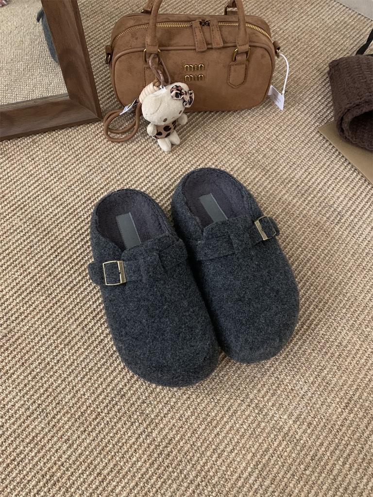 Gray Ugly Bread Shoes, Women's Small Thick-soled Piled Birkenstocks, 5cm Higher Inner Height, Fluffy Slippers