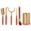 Wooden Tea Tools Set With Brass Accents Chinese Gongfu Accessories Puer Ceremony