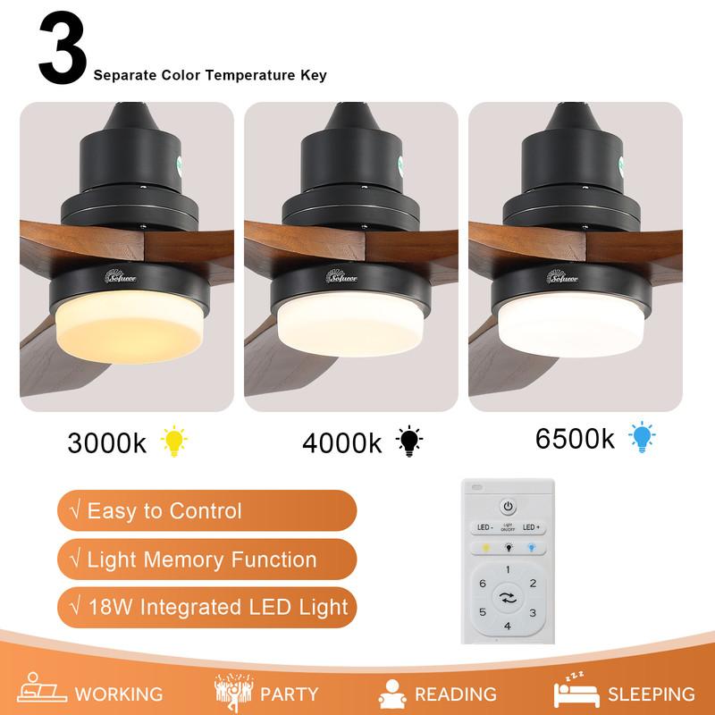 Sofucor Ceiling Fan with Light - 6 Speeds - Energy-Efficient DC Motor - 132cm, 3 Colors Available