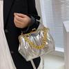 PU Leather Shoulder Bag for Women Kiss Lock Shell Clip Female Handbags Ruched Crossbody Bag Silver Blue Green
