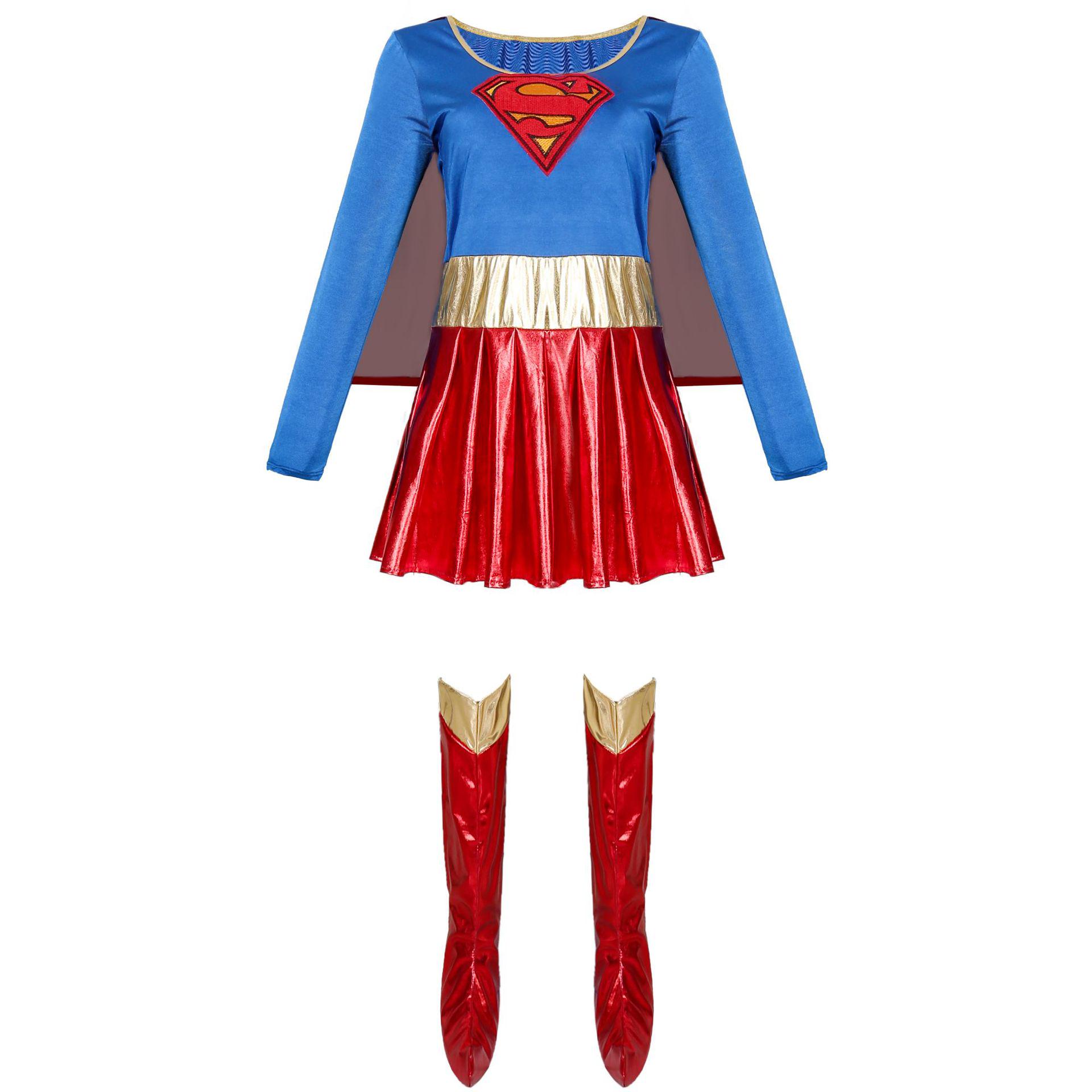 Women s Sexy Patent Leather Cape Superman Costume for Halloween Cosplay S