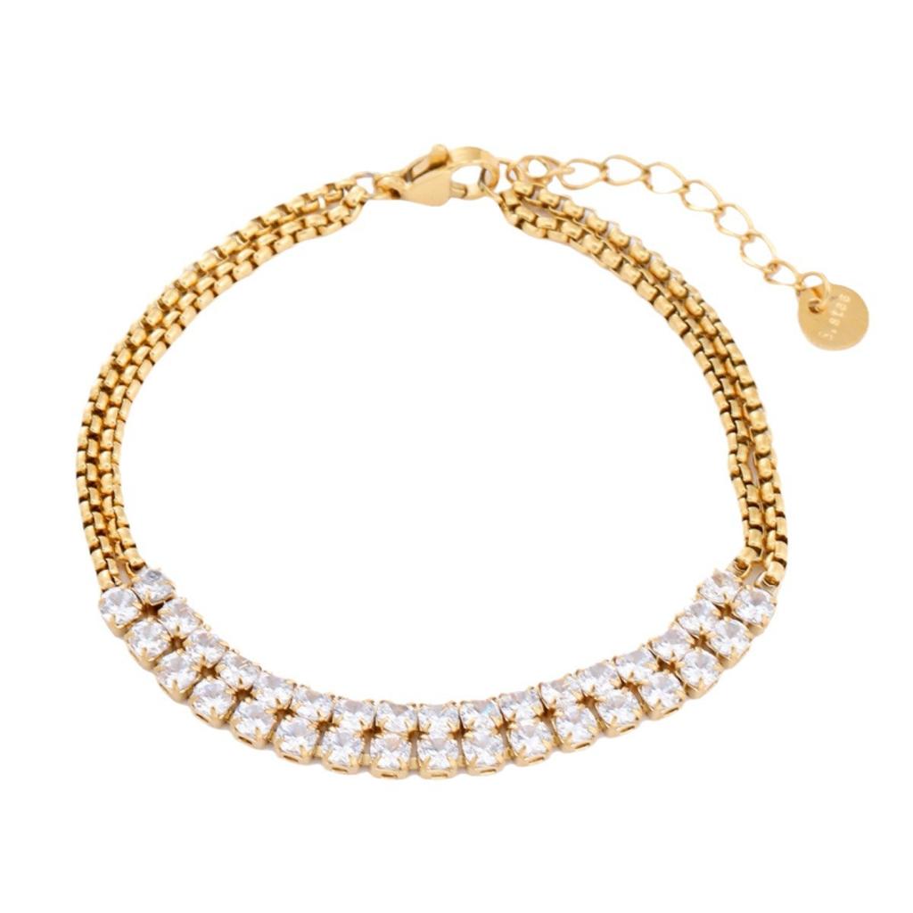 INS Women's New Titanium Steel Bracelet Stainless Steel Inlaid Zircon Fashion Versatile Set Layered Jewelry