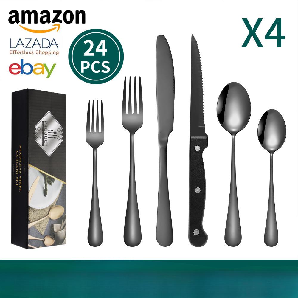 1010 Knife Fork and Spoon Stainless Steel Tableware Set 24-piece Tableware Steak Knife Fork and Spoon