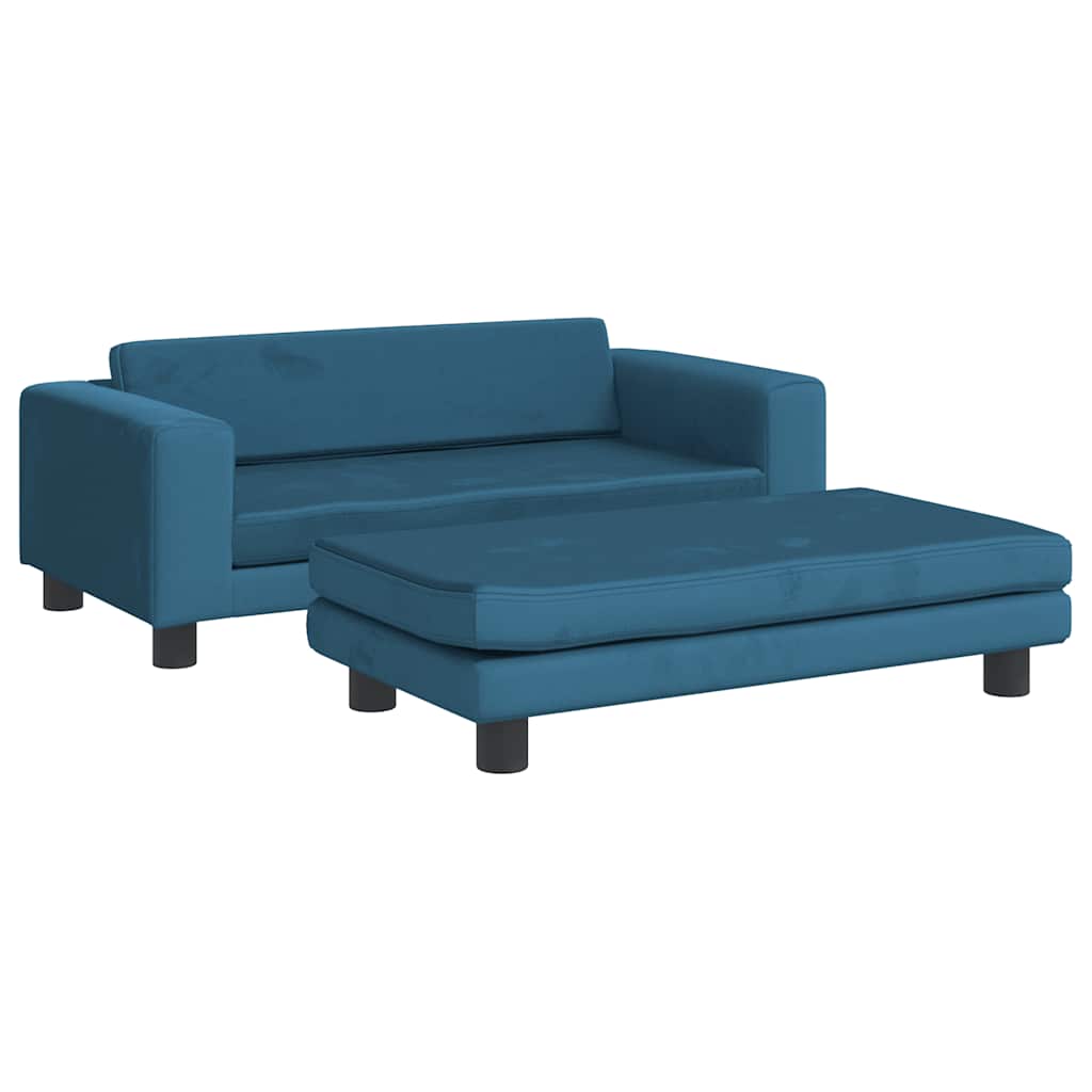 Vidaxl Sofa Dziecięca Z Podnóżkiem, Niebieska, 100X50X30 Cm, Aksamit