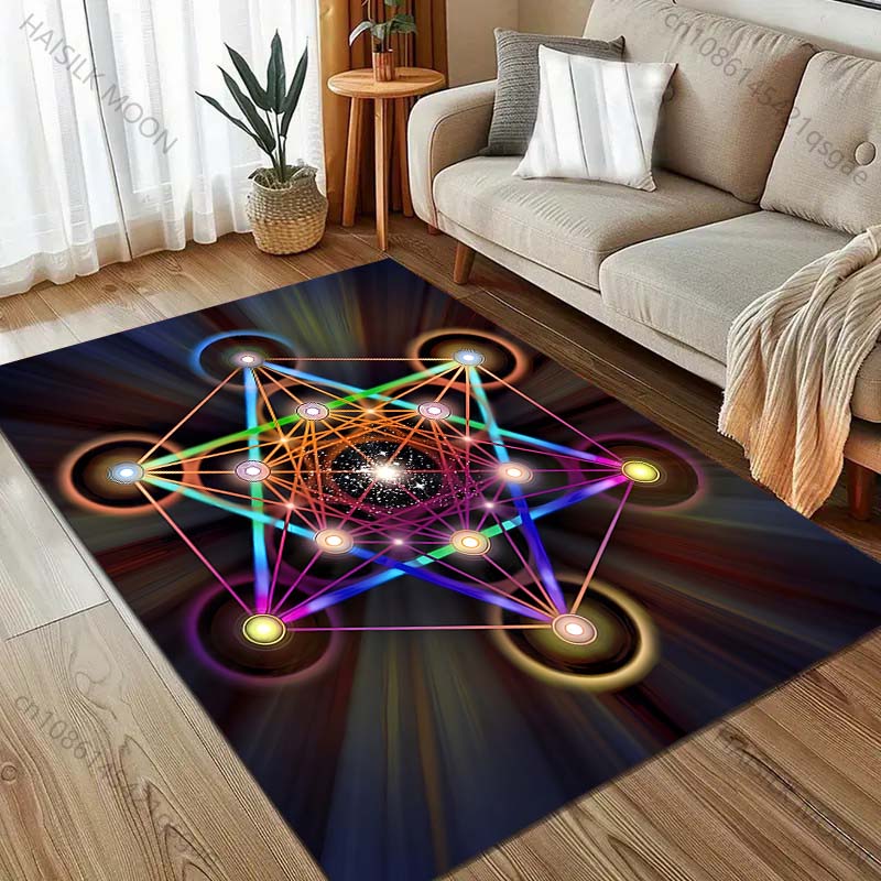 Occult Metatron's Cube Print Carpet Rug for Living Room Bedroom Sofa Doormat Decor Kids Play Home Area Rug Non-slip Floor Mat