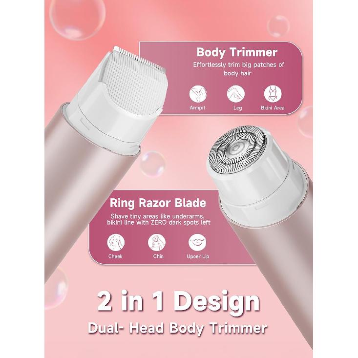 Bikini Trimmer for Women,Shaver with Dual Heads for Body Pubic Hair,Electric Razors for Women,Facial Razor for Travel,IPX7 Waterproof,Smooth Ceramic