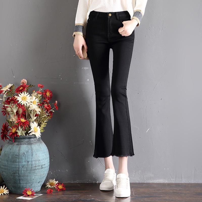 Džíny Dámské Devítiminutové černé kalhoty s vysokým pasem Micro-flare Jarní a Podzimní Nové tenké univerzální dámské kalhoty se širokými nohavicemi