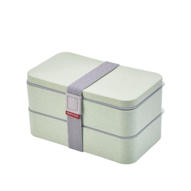 Wheat Straw 1200ml Two Layers Double Box For Lunch With Spoon Healthy Material Bento Box Bento Box For Microwave Kitchen Food Storage Container Box Fo