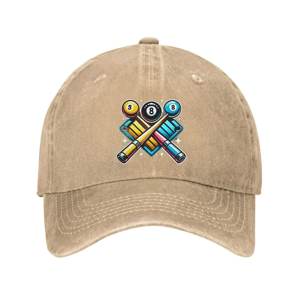 1pc Unisex 1960s Billiard Pool Cues Design Cotton Baseball Cap, 100% Cotton, Adjustable Curved Brim, Hand Wash, Sun Protection,
