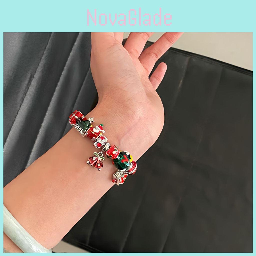 Christmas Diy Beaded Bracelet With Santa Claus Tree Snowflake For Women Gift