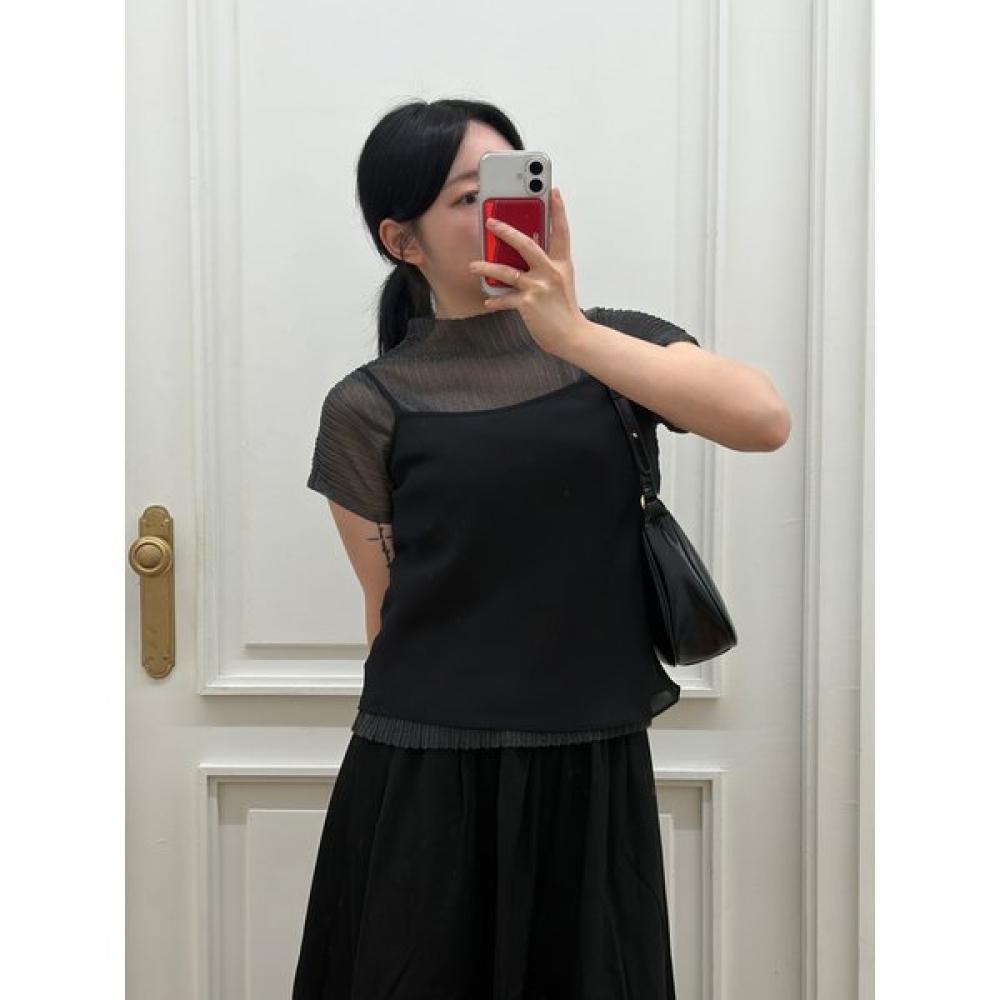 Cc Collect. Women Sheer Half Neck Knit Pullover C262ksk039 charcoal gray/99(FREE)
