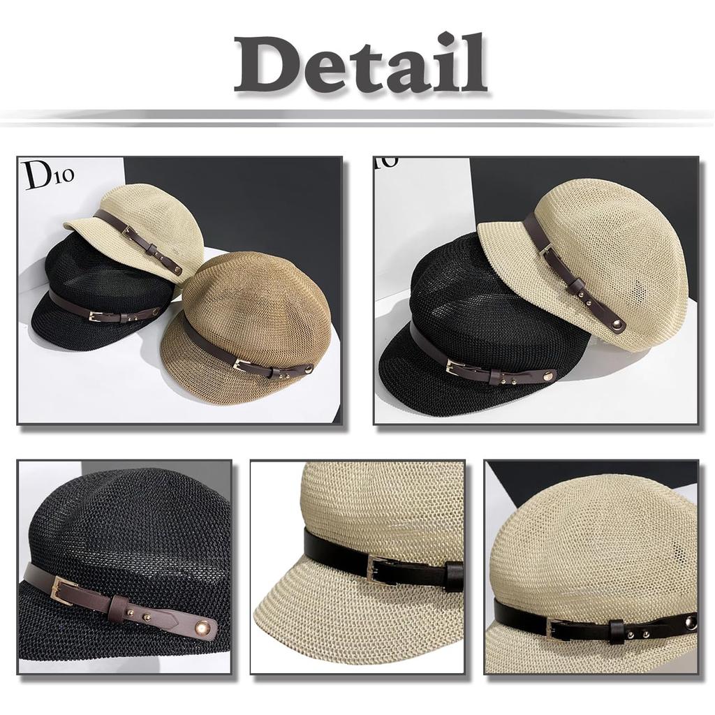 Straw Octagonal CZA122 [White Fang] Cap, Shape, Breathable, Summer, Stylish, Casual, Men's & Women's (Khaki)