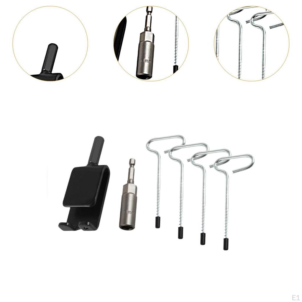 4x Ice Fishing Anchors Tent Stakes Anchor Drill Adapter Ground Nails with A Socket Practical