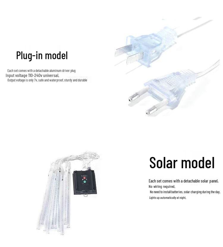 Outdoor Solar Meteor Shower String Lights - Holiday Decoration for Trees & Streets
