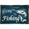 Vintage Gone Fishing Metal Tin Sign  Rustic Blue Wall Decor with Fish  Reel Design Perfect for Home Garage Bar or Outdoo