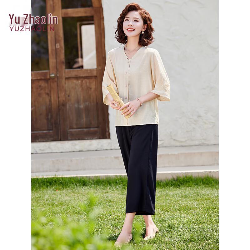 Yu Zhaolin Women's Cotton Linen Summer Two-Piece Set