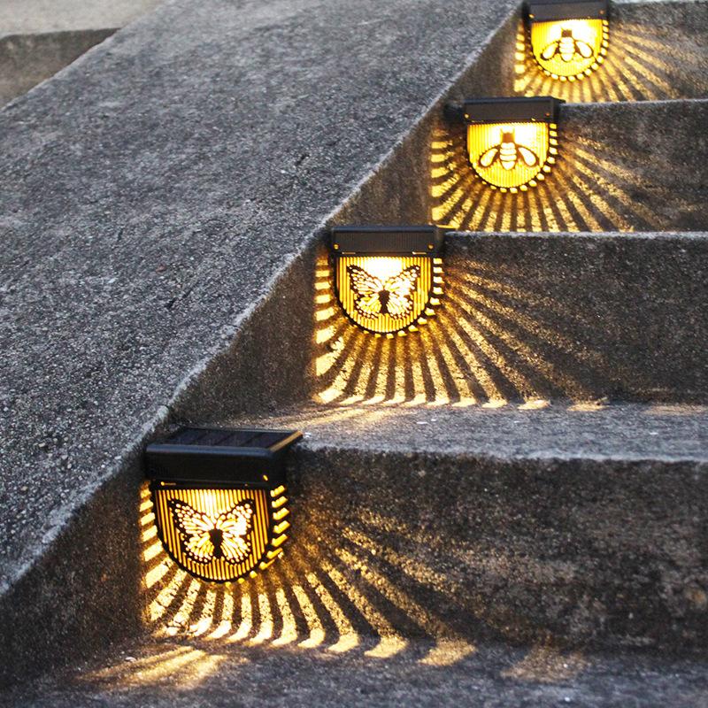 Outdoor Solar Wall Lamp Butterfly Bee Hollow Design Double Sided Courtyard Decoration Waterproof Garden Patio Fence Light