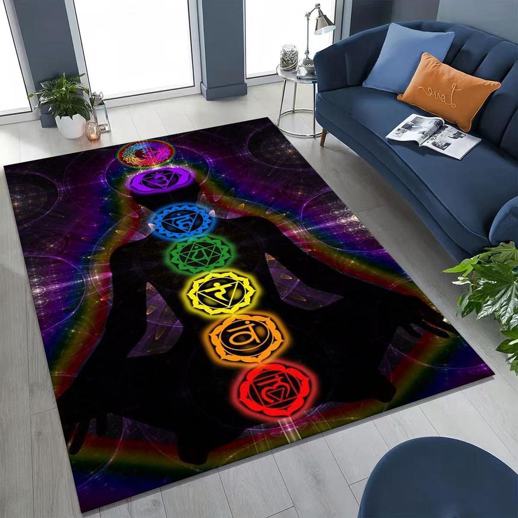 Bohemia Yoga Chakra Mandala Spirit Meditation Rug for Bedroom Living Room Sofa Home Doormat Decor,Large Kids Non-slip Floor Mat