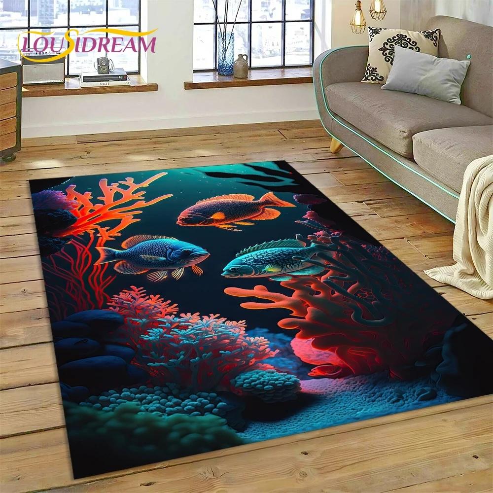 

3D Підводний світ морського дна Дельфін мультфільм Килимок для спальні Вітальня Домашній диван Прикраса, Дитячий Великий Декор Килимок 40cm x 60cm