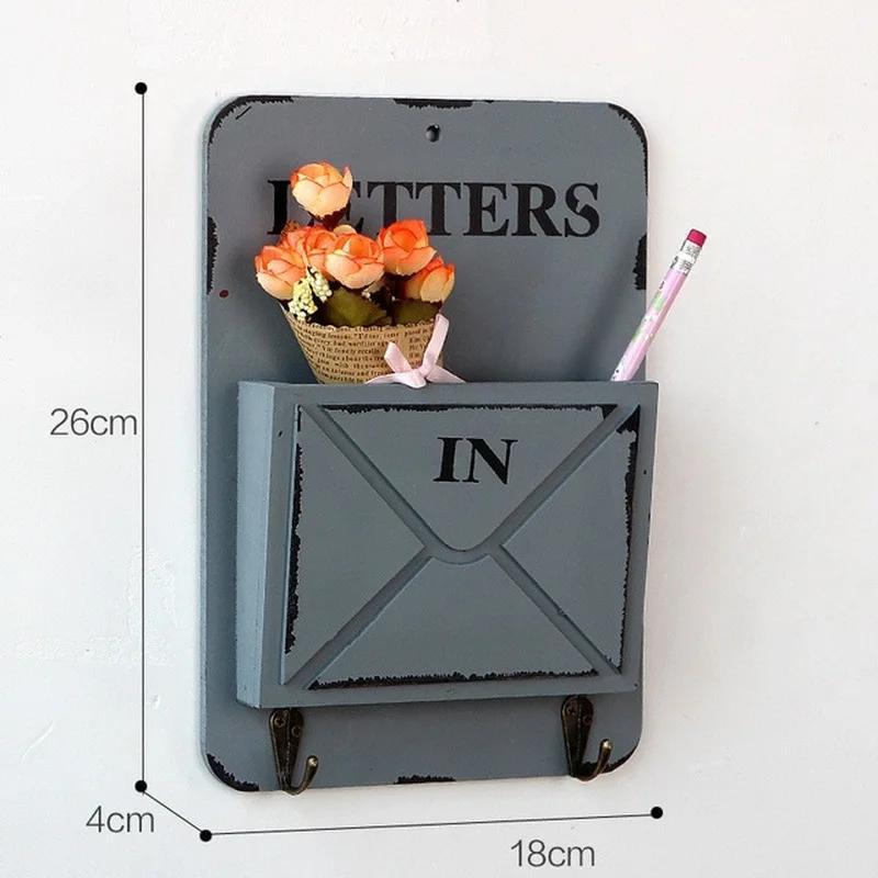 Creative Multifunction Keys Storage Box Hanging Hooks Envelope Sundries Retro Shelf Wood Boxes Vintage Home Wall Decoration