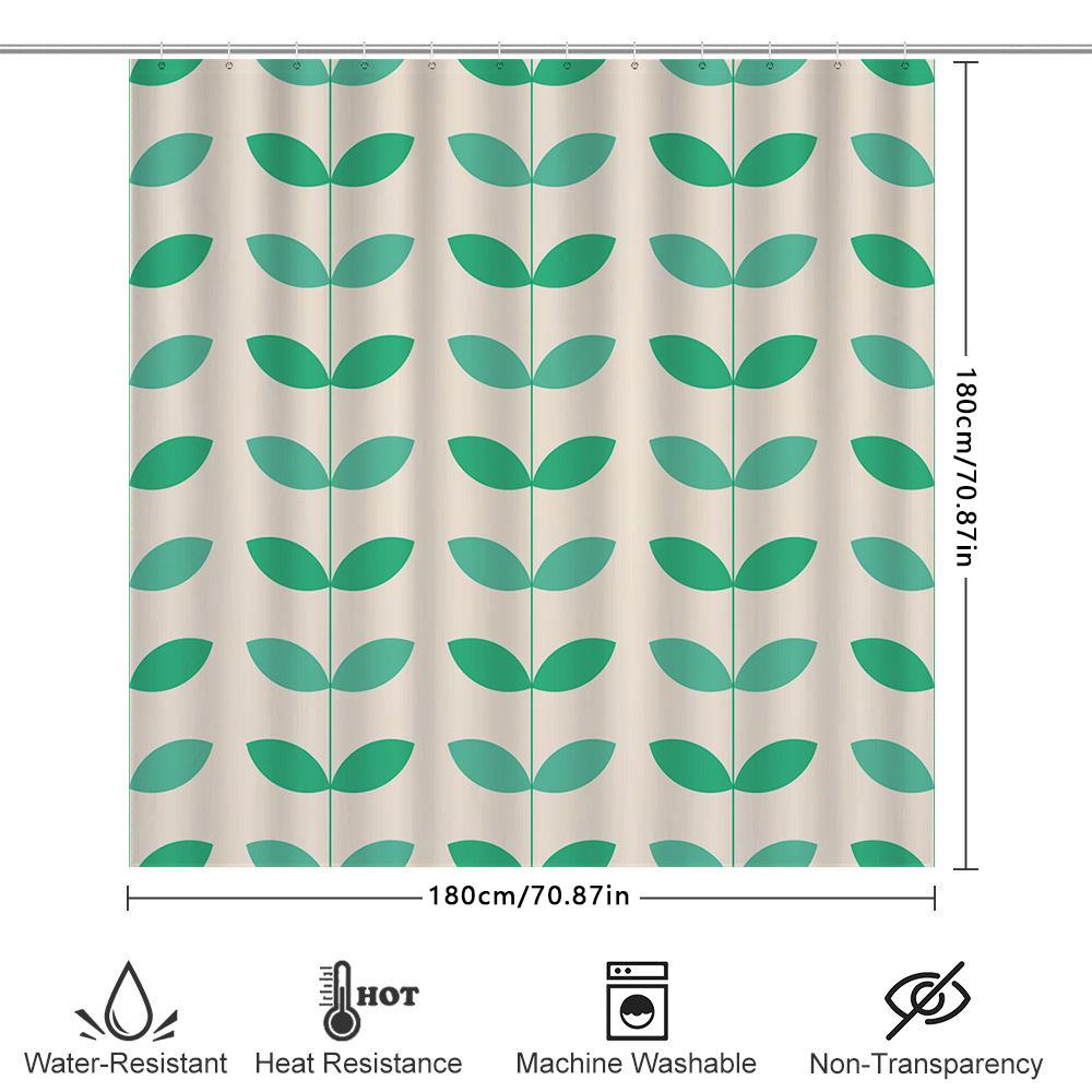 Green Leaf Pattern Shower Curtain Long Lasting Waterproof Fabric For Bathroom Decorations 180Cm X 180Cm