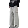 Solid color simple trendy brand splicing tooling casual pants men's trendy loose wide-leg straight elastic waist long pants men
