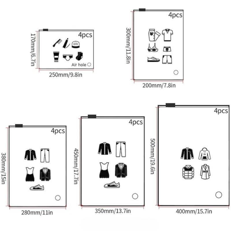 20 Pcs Travel Storage Bags, Clothes Packaging, Reusable Plastic Ziplock, Frosted Waterproof Resealable Clothing Zipper Pouch for Shoes Cosmetics Stora
