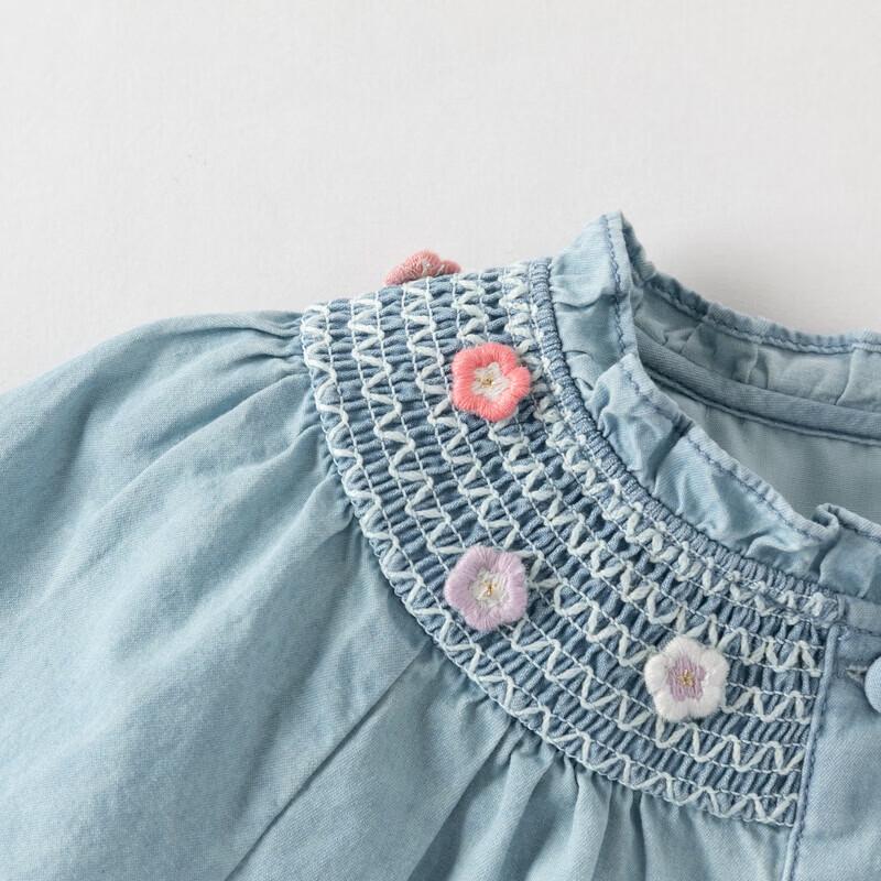 DAVE & BELLA Girls' Floral Denim Long Sleeve Shirt