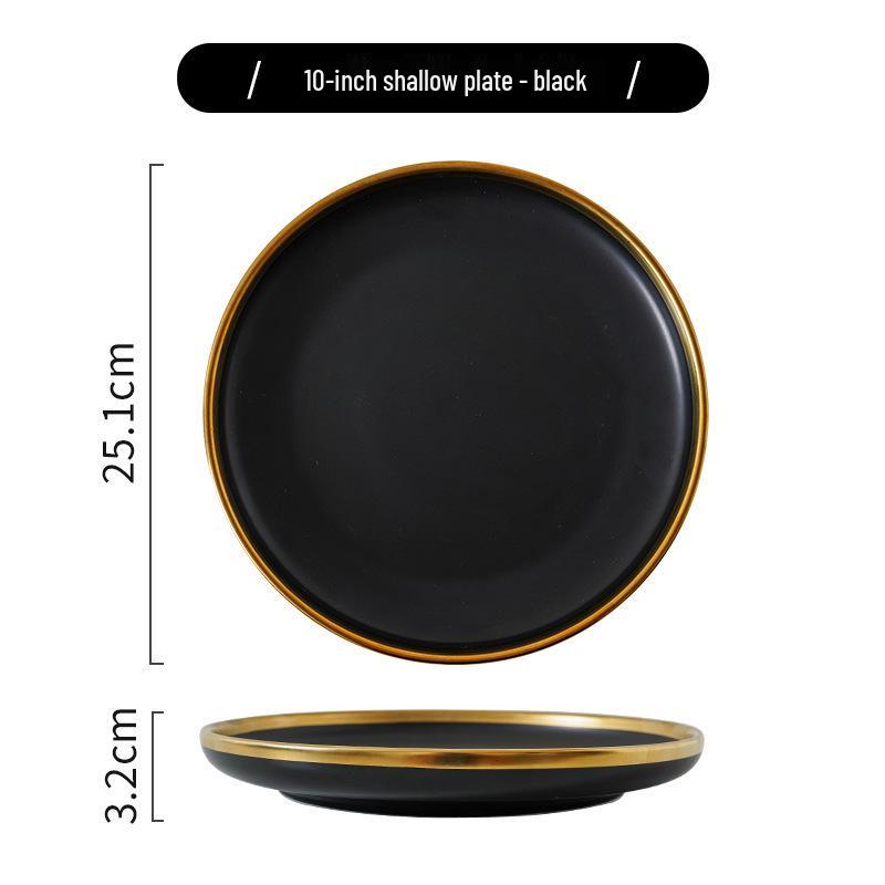 Nordisches Luxus-Geschirrset mit Goldrand: Matte Keramikschalen & Teller, Haushaltsgeschenk im europäischen Stil.