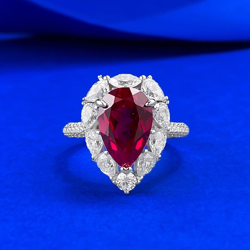 

Xiancan Jewelry: S925 Silver Simulated Pigeon Blood Red Teardrop Ring with Exquisite Red Corundum Inlay Size 5