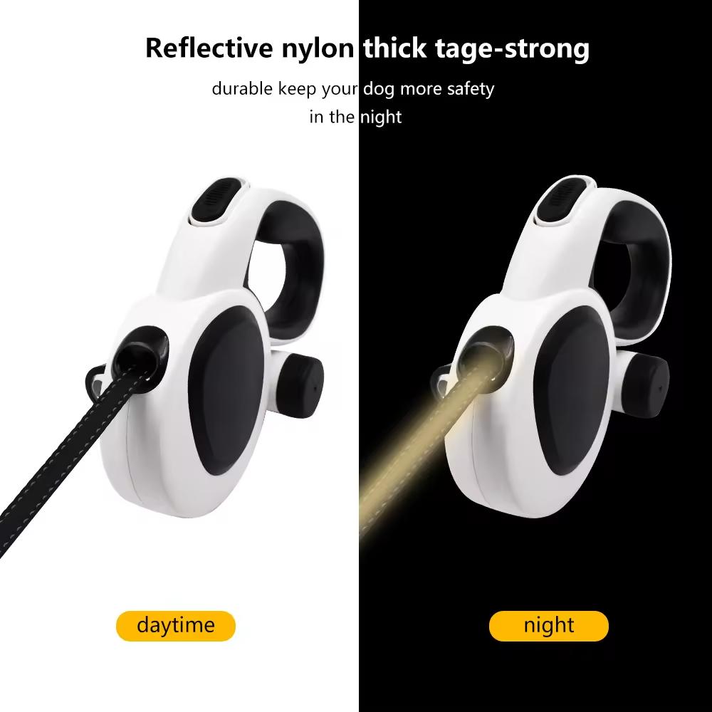 16ft LED Reflective Soft Durable Luxury Solid Nylon Eco-Friendly Heavy Duty Retractable Dog Leash for Large Medium Breeds