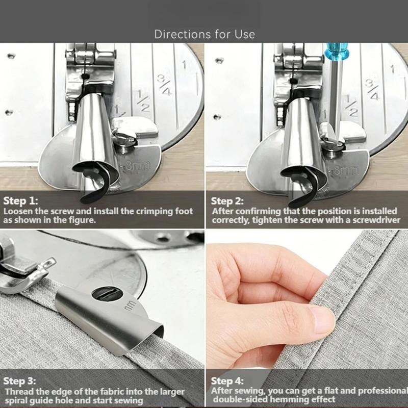 3-10MM Hemmer Presser Feet Set with Magnetic Metal Sewing Seam Guide For Straight Stitching Shirt Dress Clothing Tailoring