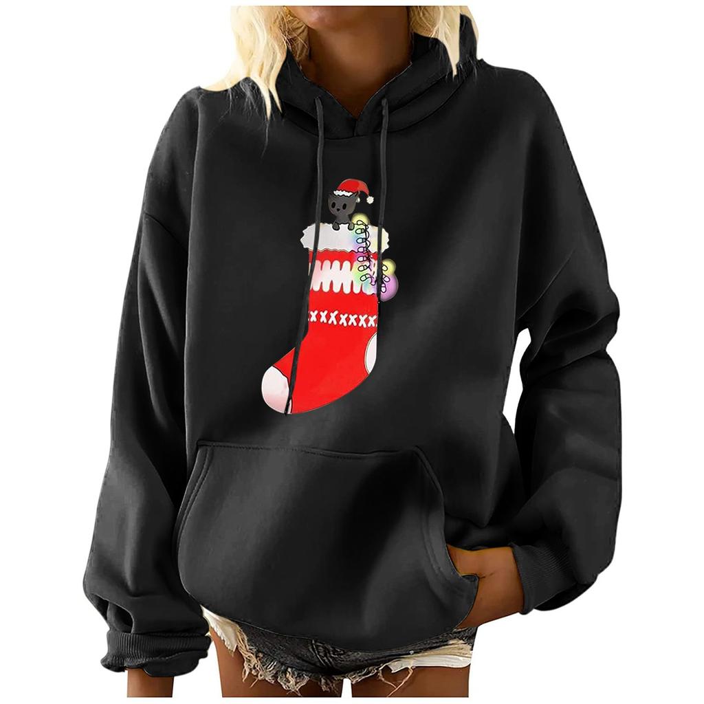 Dámská móda pro volný čas vánoční večírek svetr s dlouhým rukávem a kapucí s potiskem