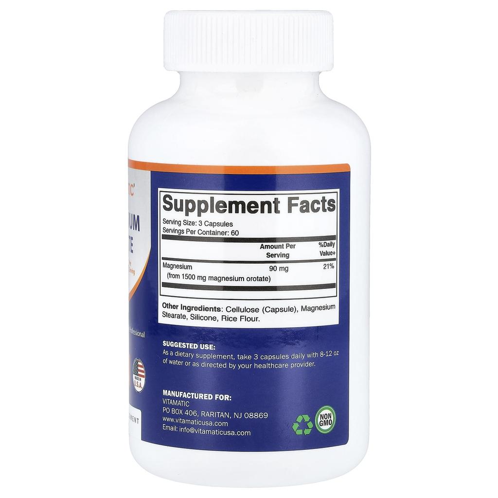 Vitamatic Magnesium Orotate, 180 Capsules (500mg Per Capsule)