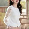 Spring and summer knitted splicing chiffon long-sleeved shirt top shirt