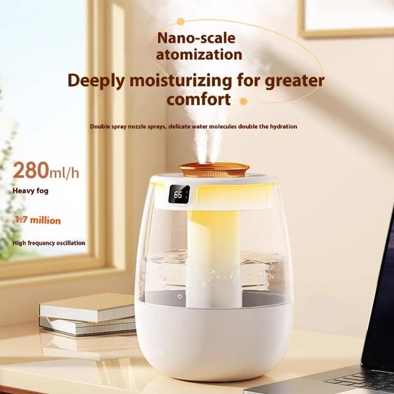 USB Humidifier for Bedroom 1.3L Cool Misting Humidifier with Night Light Humidifier Digital Display for Home Plant Room X7XA