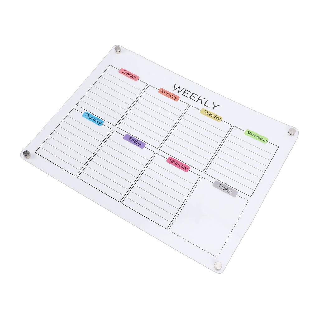 Clear Acrylic Weekly Planner with Magnets Color Label Refrigerator Dry Erase Board for Home Scheduling Office Work