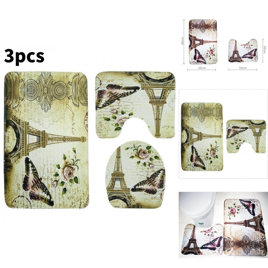 Schmetterlingsmuster Badezimmerteppich Dreiteiliges Set Polyester Rutschfest Wasserabsorbierende Matte
