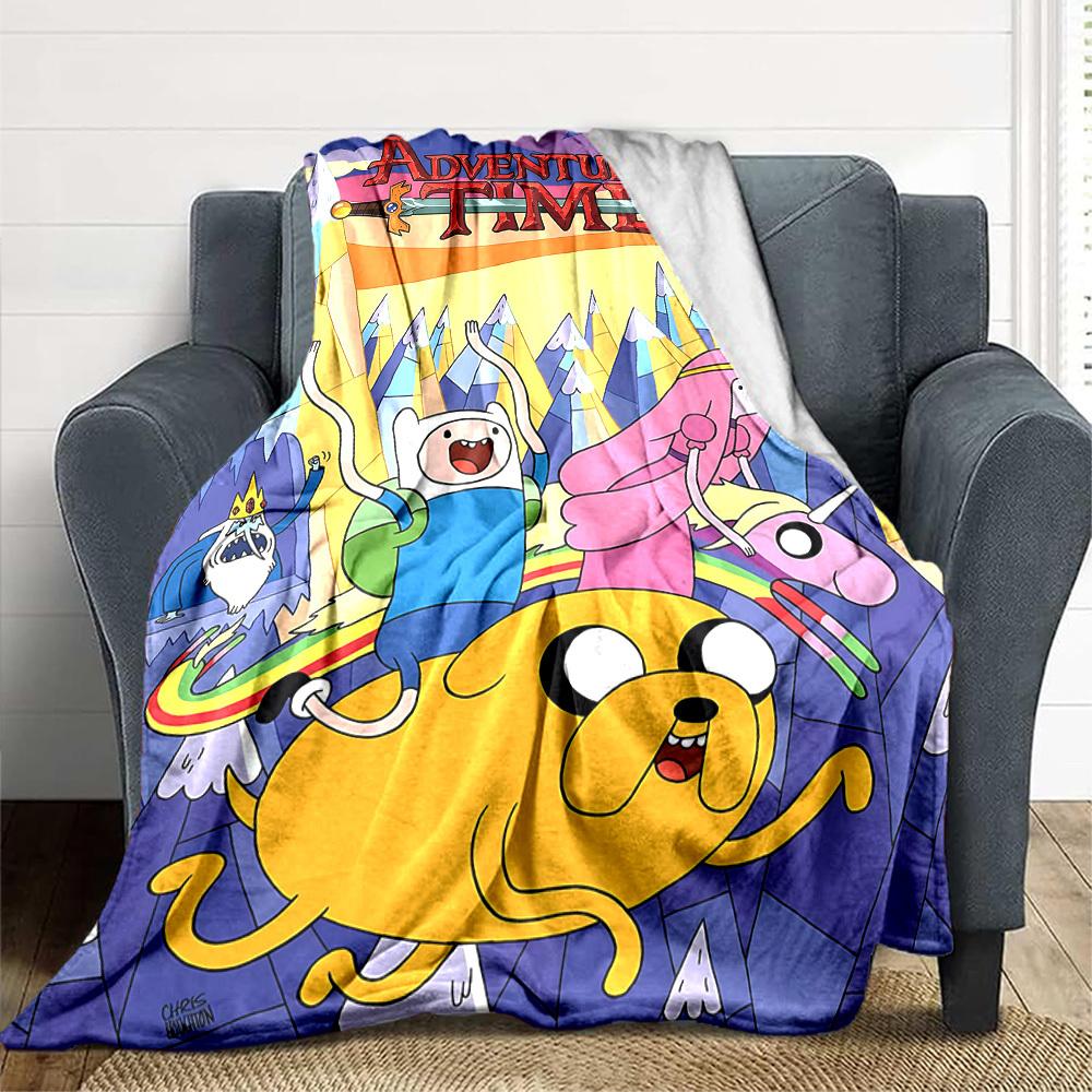 1pc Adventure Time Flannel Throw Blanket Lightweight Soft Warm All Season Blanket for Sofa, Bed, Travel,L1029045