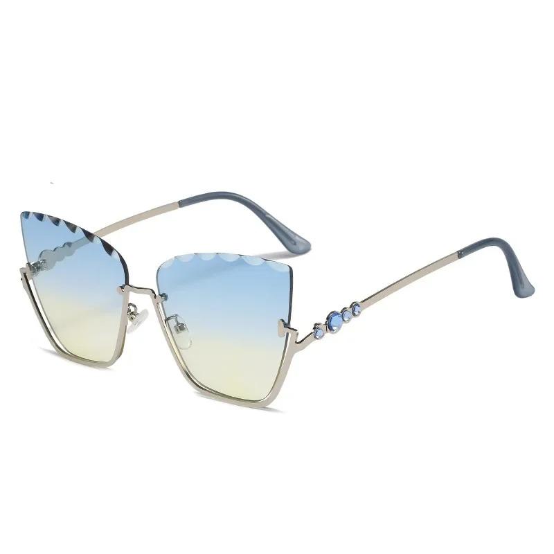 New Fashion Cat Eye Sunglasses Brand Designer Women Half-Frame Metal Sun Glasses Luxury Lady Uv400 Shades Eyewear